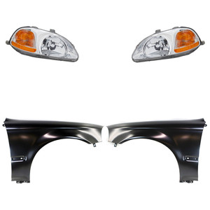 Headlight Replacement Kit for Honda Civic 1996-1998, Right Passenger and Left Driver, Lens and Housing, Halogen, 4-Piece Kit with Fenders