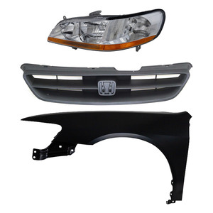 Headlight Kit for Honda Accord 1998-2000, Left Driver Side, Lens and Housing, Halogen, 3-Piece Set with Fender and Grille Assembly, Replacement