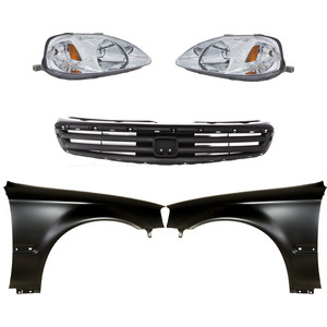 Headlight Kit for 1999-2000 Honda Civic, Includes Right Passenger and Left Driver Lenses and Housing, 5-Piece Halogen Kit with Fenders, and Grille Assembly Replacement