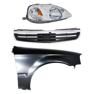 Headlight Lens and Housing Kit for HONDA CIVIC 1999-2000, Right Passenger, Halogen, 3-Piece Set, with Fender and Grille Assembly Replacement