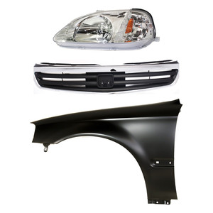 Headlight Kit for 1999-2000 Honda Civic, Left Driver Side, Lens and Housing, Halogen, 3-Piece Kit, with Fender and Grille Assembly Replacement