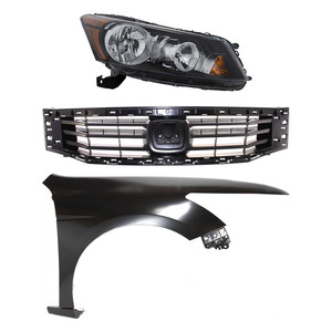 Headlight Assembly for 2008-2010 Honda Accord, Right Passenger Side, Halogen, 3-Piece Kit with Fender and Grille Insert - Replacement