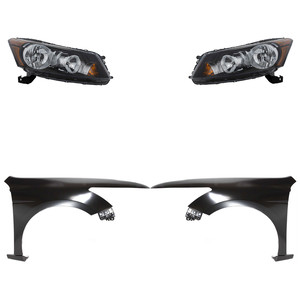 Headlight Assembly for 2008-2010 Honda Accord, Right Passenger and Left Driver, Halogen, 4-Piece Kit with Fenders, Replacement