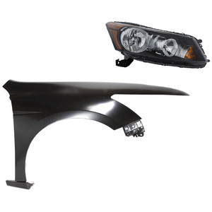 Headlight Assembly for 2008-2010 Honda Accord, Right Passenger Side, Halogen, 2-Piece Kit with Fender, Replacement