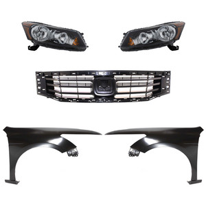 Headlight Assembly Kit for 2008-2010 Honda Accord, Right Passenger and Left Driver, Halogen, 5-Piece with Fenders and Grille Insert, Replacement