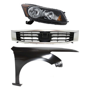 Headlight Assembly Kit for 2008-2010 Honda Accord, Right Passenger Side, Halogen, 3-Piece Kit with Fender and Grille, Replacement