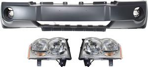 Headlight Assembly Kit for 2005-2007 Jeep Grand Cherokee, Right Passenger and Left Driver, Halogen, 3-Piece with Bumper Cover, Replacement