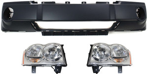 Headlight Assembly Kit for Jeep Grand Cherokee 2005-2007, Right Passenger and Left Driver, Halogen, 3-Piece with Bumper Cover, Replacement