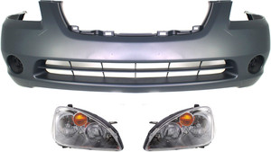 Headlight Assembly for 2002-2004 Nissan Altima, Right Passenger and Left Driver, Halogen, 3-Piece Kit with Bumper Cover, Replacement