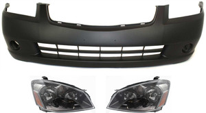 Headlight Assembly Kit for Nissan Altima 2005-2006, Right Passenger, Left Driver, Halogen, 3-Piece Set, with Bumper Cover - Replacement
