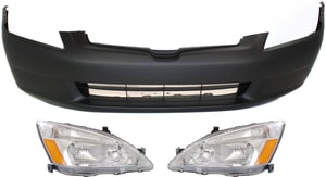 Headlight Assembly Kit for 2003-2005 Honda Accord, Includes Right Passenger and Left Driver Halogen Headlights, 3-Piece with Bumper Cover Replacement