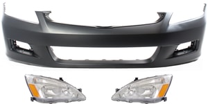 Headlight Assembly for 2006-2007 Honda Accord, Right Passenger and Left Driver, Halogen, 3-Piece Kit with Bumper Cover, Replacement