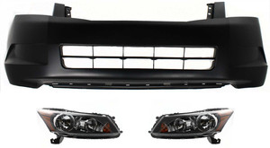 Headlight Assembly Kit for 2008-2010 Honda Accord, Right Passenger & Left Driver Halogen, 3-Piece with Bumper Cover, Replacement