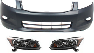 Headlight Assembly Kit for 2008-2010 Honda Accord, Right Passenger and Left Driver, Halogen, 3-Piece with Bumper Cover, Replacement
