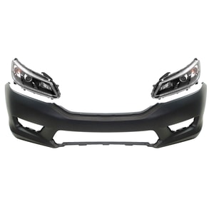 Front Bumper Cover Kit for 2013-2015 Honda Accord, Primed (Ready to Paint), 3-Piece Set, Includes Headlights, Replacement