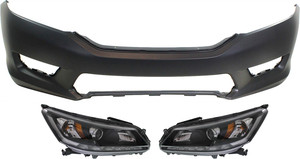 Headlight Assembly Kit for Honda Accord 2013-2015, Right Passenger and Left Driver Halogen Light, 3-Piece Set with Bumper Cover Replacement