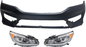 Headlight Assembly Kit for 2016-2017 Honda Accord, Right Passenger and Left Driver Halogen Light, 3-Piece with Bumper Cover, Replacement