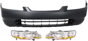Headlight Kit for 1998-2000 Honda Accord, Right Passenger and Left Driver, Lens and Housing, Halogen, 3-Piece with Bumper Cover, Replacement