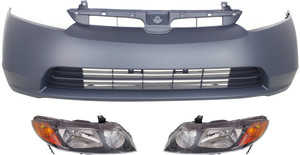 Headlight Kit for 2006-2008 Honda Civic, Right Passenger and Left Driver, Lens and Housing, Halogen, 3-Piece, with Bumper Cover Replacement