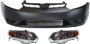 Headlight Kit for Honda Civic 2006-2008 - Right Passenger and Left Driver Halogen Lens and Housing with Bumper Cover, 3-Piece Replacement