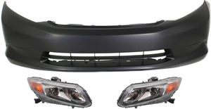 Headlight Assembly Kit for 2012-2012 Honda Civic, Includes Right Passenger and Left Driver Halogen Lights, 3-Piece with Bumper Cover Replacement