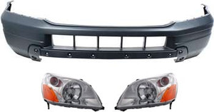 Front Bumper Cover Kit for 2003-2005 Honda Pilot, 3-Piece Set with Headlights, Replacement