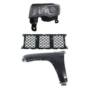 Headlight Assembly Kit for Jeep Grand Cherokee 2017-2021, Left Driver, Halogen, 3-Piece with Fender and Grille Assembly, Replacement