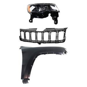 Headlight Assembly Kit for Jeep Grand Cherokee 2017-2021, Right Passenger Side, Halogen, 3-Piece with Fender and Grille Assembly, Replacement