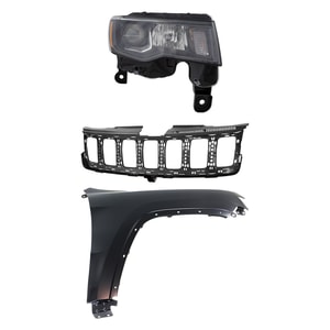 Headlight Assembly for Jeep Grand Cherokee 2017-2021, Right Passenger, Halogen, 3-Piece Kit with Fender and Grille Assembly Replacement