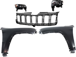 Headlight Assembly Kit for Jeep Grand Cherokee 2017-2021, Right Passenger and Left Driver, Halogen, 5-Piece with Fenders and Grille Assembly, Replacement