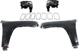 Headlight Assembly Kit for Jeep Grand Cherokee 2017-2021, Right Passenger and Left Driver, Halogen, 5-Piece with Fenders and Grille Assembly, Replacement