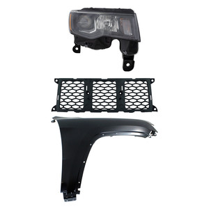 Headlight Assembly Kit for 2017-2021 Jeep Grand Cherokee, Right Passenger Side, Halogen, 3-Piece, with Fender and Grille Assembly - (CAPA) Replacement
