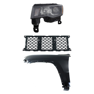 Headlight Assembly Kit for Jeep Grand Cherokee 2017-2021, Left Driver Side, Halogen, 3-Piece Set with Fender and Grille Assembly - (CAPA) Replacement