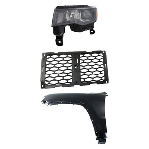 Headlight Assembly Kit for Jeep Grand Cherokee 2017-2021, Left Driver, Halogen, 3-Piece with Fender and Grille Assembly - (CAPA) Replacement
