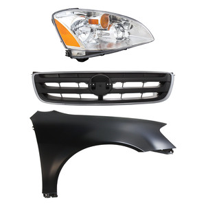 Headlight Assembly for Nissan Altima 2002-2004, Right Passenger, Halogen, 3-Piece Kit with Fender and Grille, Replacement
