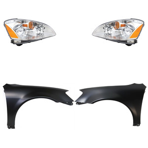 Headlight Assembly Kit for 2002-2004 Nissan Altima, Right Passenger and Left Driver, Halogen, 4-Piece Kit, with Fenders, Replacement