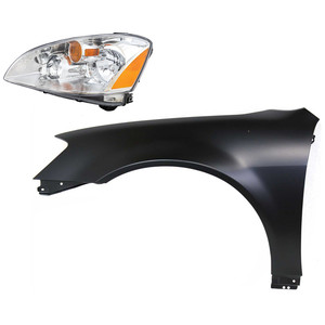 Headlight Assembly for Nissan Altima 2002-2004, Left Driver Halogen Light, 2-Piece Kit with Fender, Replacement