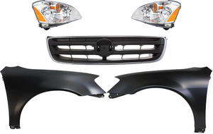 Headlight Assembly Kit for 2002-2004 Nissan Altima, Right Passenger & Left Driver, Halogen, 5-Piece Kit with Fenders and Grille, Replacement