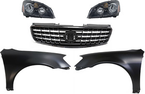 Headlight Assembly Kit for 2005-2006 Nissan Altima, Right Passenger and Left Driver Halogen, 5-Piece Kit with Fenders and Grille Assembly, Replacement