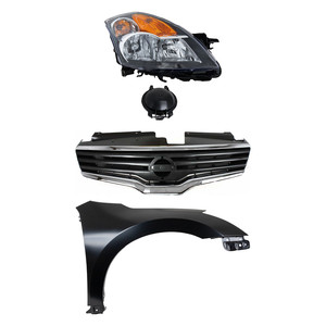 Headlight Assembly Kit for 2007-2009 Nissan Altima, Right Passenger Side, Halogen, 3-Piece Set, with Fender and Grille Assembly Replacement