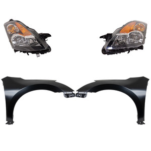 Headlight Assembly Kit for 2007 Nissan Altima, Right Passenger and Left Driver, Halogen, 4-Piece with Fenders, Replacement
