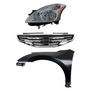 Headlight Assembly Kit for Nissan Altima 2010 - 2012, Left Driver Side, Halogen, 3-Piece Set with Fender and Grille Assembly, Replacement