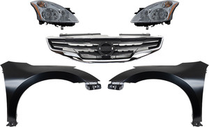 Headlight Assembly Kit for 2010-2012 Nissan Altima, Right Passenger and Left Driver, Halogen, 5-Piece with Fenders and Grille Assembly Replacement