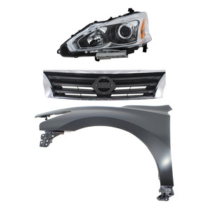 Headlight Assembly Kit for Nissan Altima 2013-2015, Left Driver Side, Halogen, 3-Piece Set, includes Fender and Grille Assembly Replacement