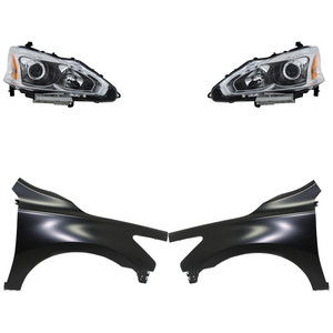 Headlight Assembly Kit for 2013-2015 Nissan Altima, Right Passenger and Left Driver, Halogen, 4-Piece Set with Fenders, Replacement
