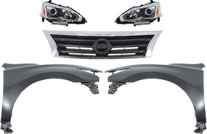Headlight Assembly Kit for 2013-2015 Nissan Altima with Right Passenger and Left Driver Halogen Lights, 5-Piece Kit, Includes Fenders and Grille Assembly, Replacement