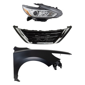 Headlight Assembly for 2016-2018 Nissan Altima, Right Passenger Side, 3-Piece Kit with Halogen Light, includes Fender and Grille Assembly, Replacement