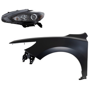 Headlight Assembly Kit for 2016-2018 Nissan Altima, Left Driver Side, Halogen, 2-Piece with Fender, Replacement