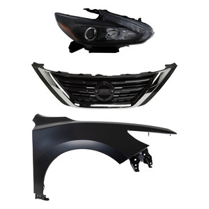 Headlight Assembly Kit for Nissan Altima 2016-2018, Right Passenger Side, LED, 3-Piece Set with Fender and Grille Assembly, Replacement