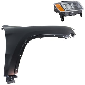 Headlight Assembly Kit for Jeep Grand Cherokee 2014-2016, Right Passenger Side, Halogen, 2-Piece Set with Fender, Replacement